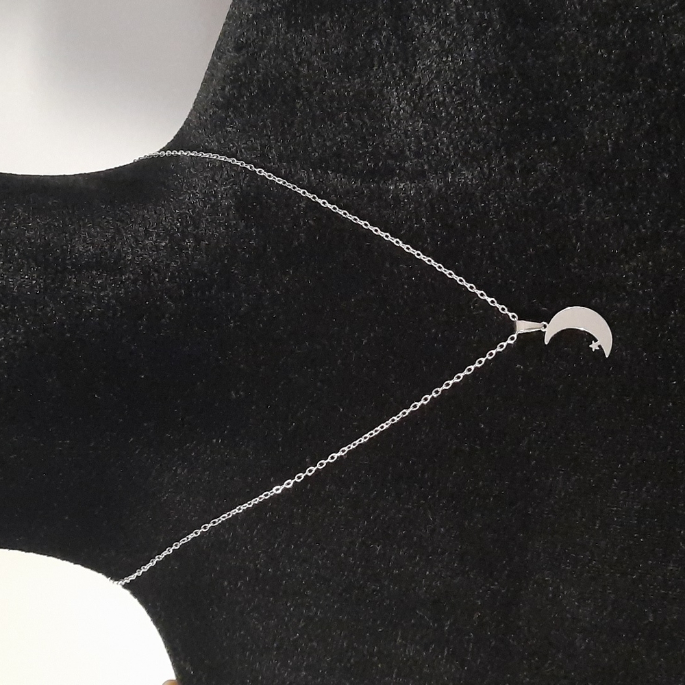 Cresent Moon and Star Stainless Steel Adjustable Necklace